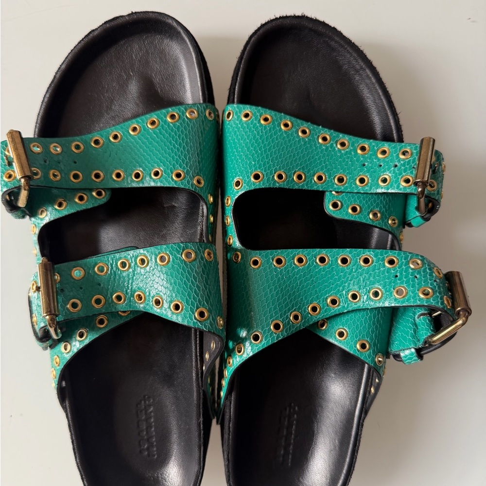 Isabel Marant Teal Sandals with Gold Details